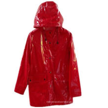 Vermelho com capuz botão * capa de chuva PU sólidos de bolso para o adulto